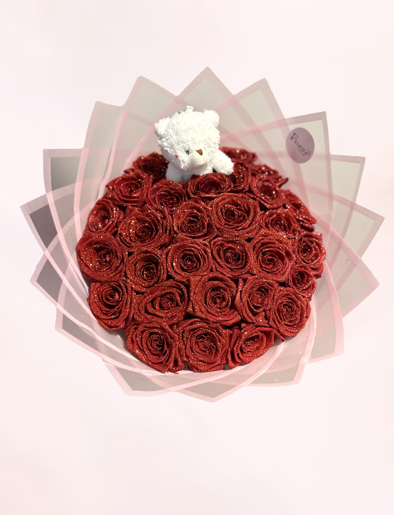 30 Roze Glitter Rozen met Beertje