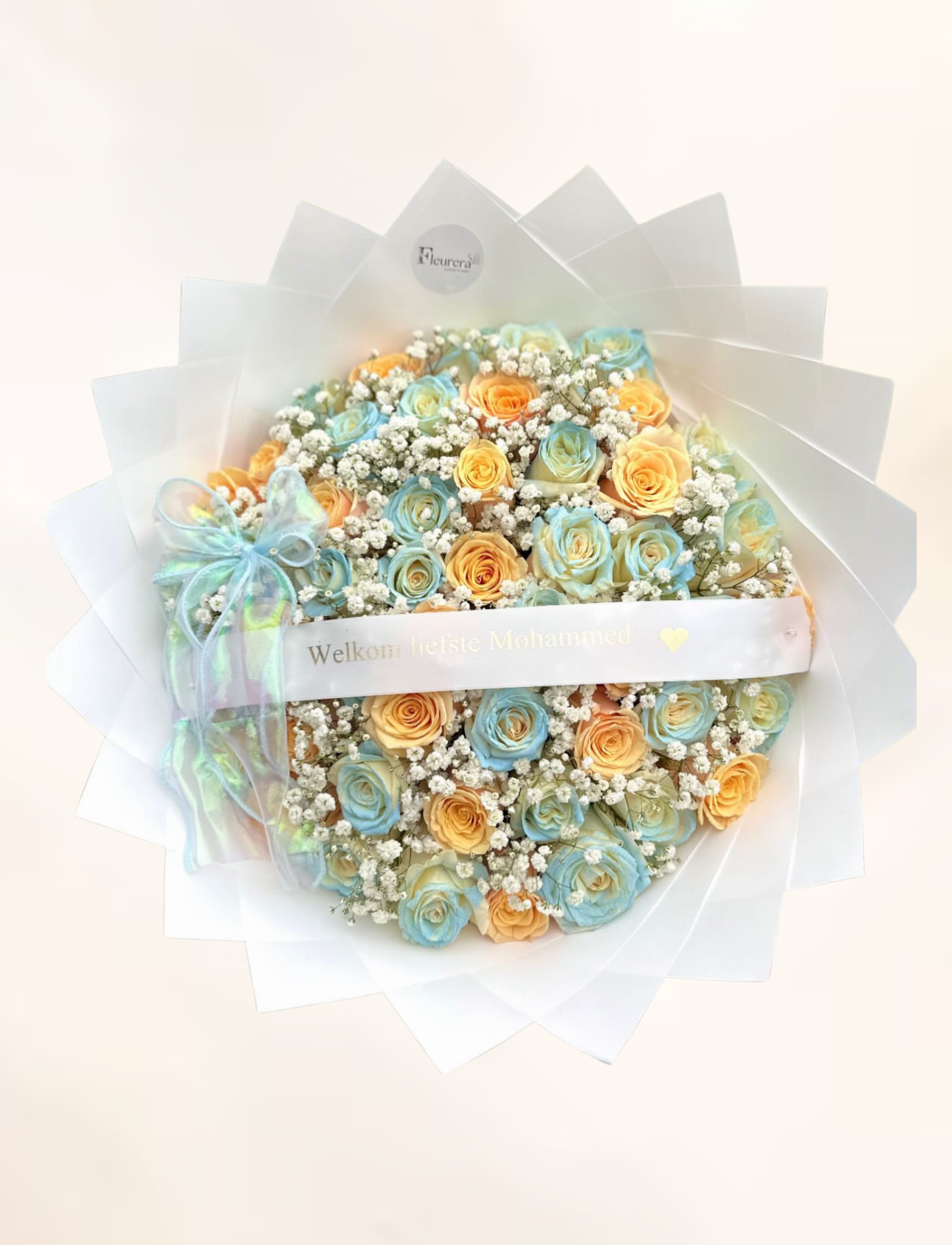 50 Babyshower Boeket Blauw met Gepersonaliseerd Lint