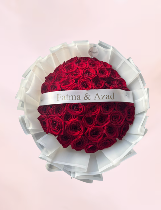 50 Rode Rozen met Gepersonaliseerd Lint