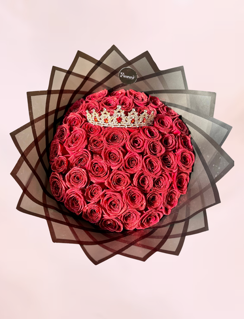 50 Rode Glitter Rozen met Kroon
