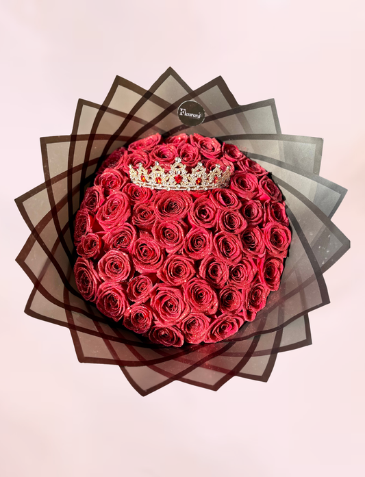 50 Rode Glitter Rozen met Kroon